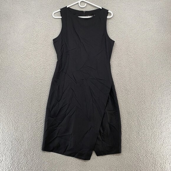 Theory Wool Shift Wrap Effect Stretch Black Sleeveless Dress - Picture 1 of 11